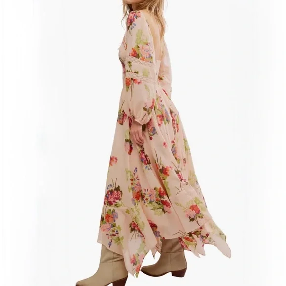 Free People Morning Glory Maxi Dress Floral Boho Smocked Tea Combo Size S EUC - Picture 3 of 11